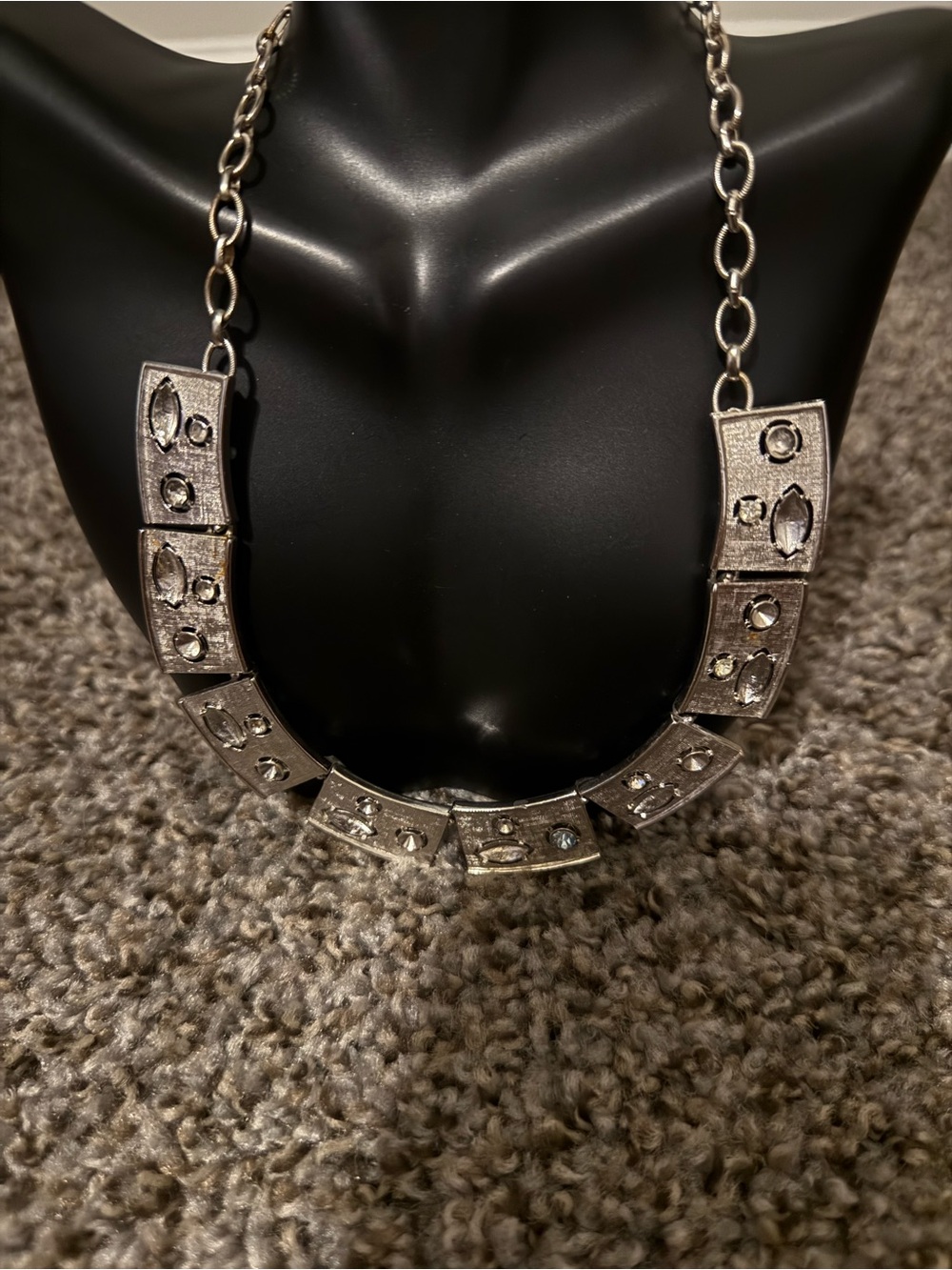 Silver-Tone Crystal Link Statement Necklacer 8